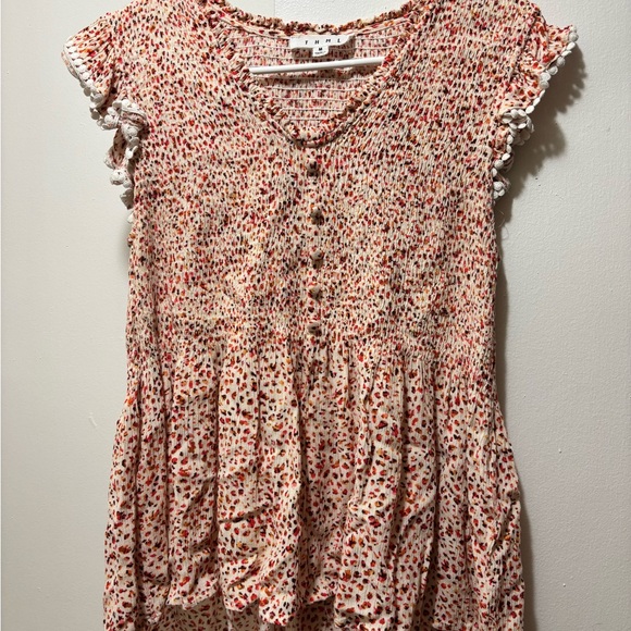 THML Red and White Patterned Ruffle Blouse - Picture 1 of 4